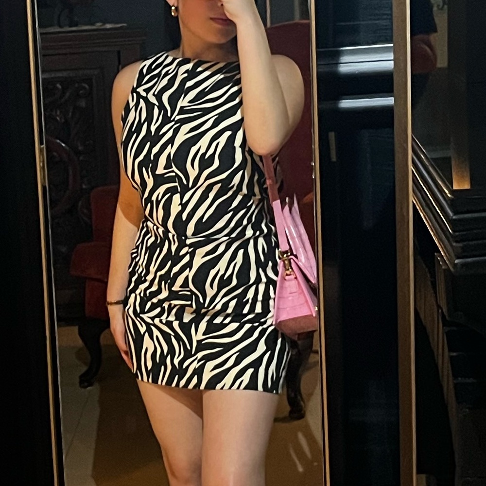 Zara Black and White One Shoulder Bodycon Dress